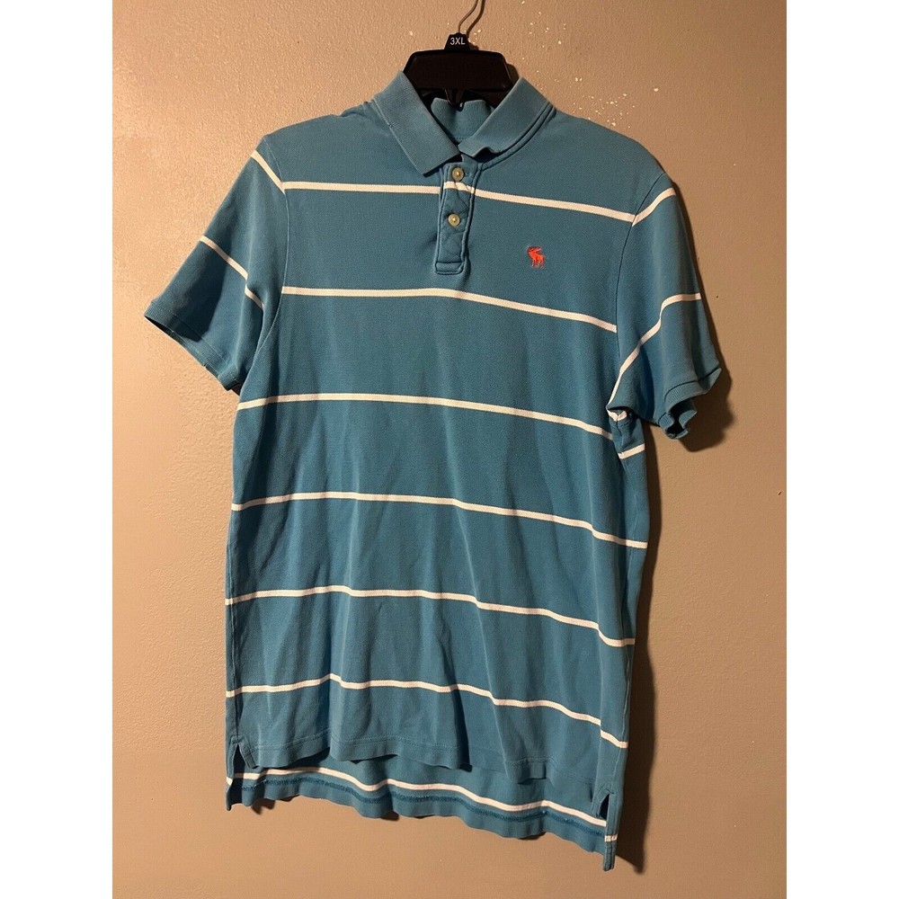 Abercrombie & Fitch Shirt Men's‎ Large Blue White Stripes Polo Muscle Collar A&F